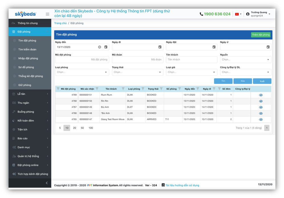 Quản lý đặt phòng
